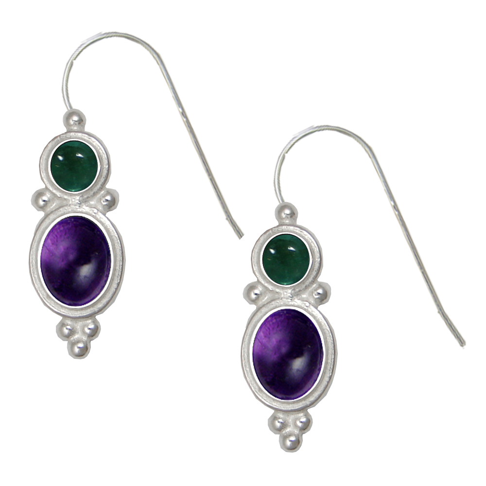 Sterling Silver Drop Dangle Earrings Amethyst And Fluorite